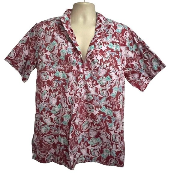 Go Barefoot Mens Vintage Reverse Print Red Pullover Hawaiian Shirt Large Pocket - Picture 2 of 10